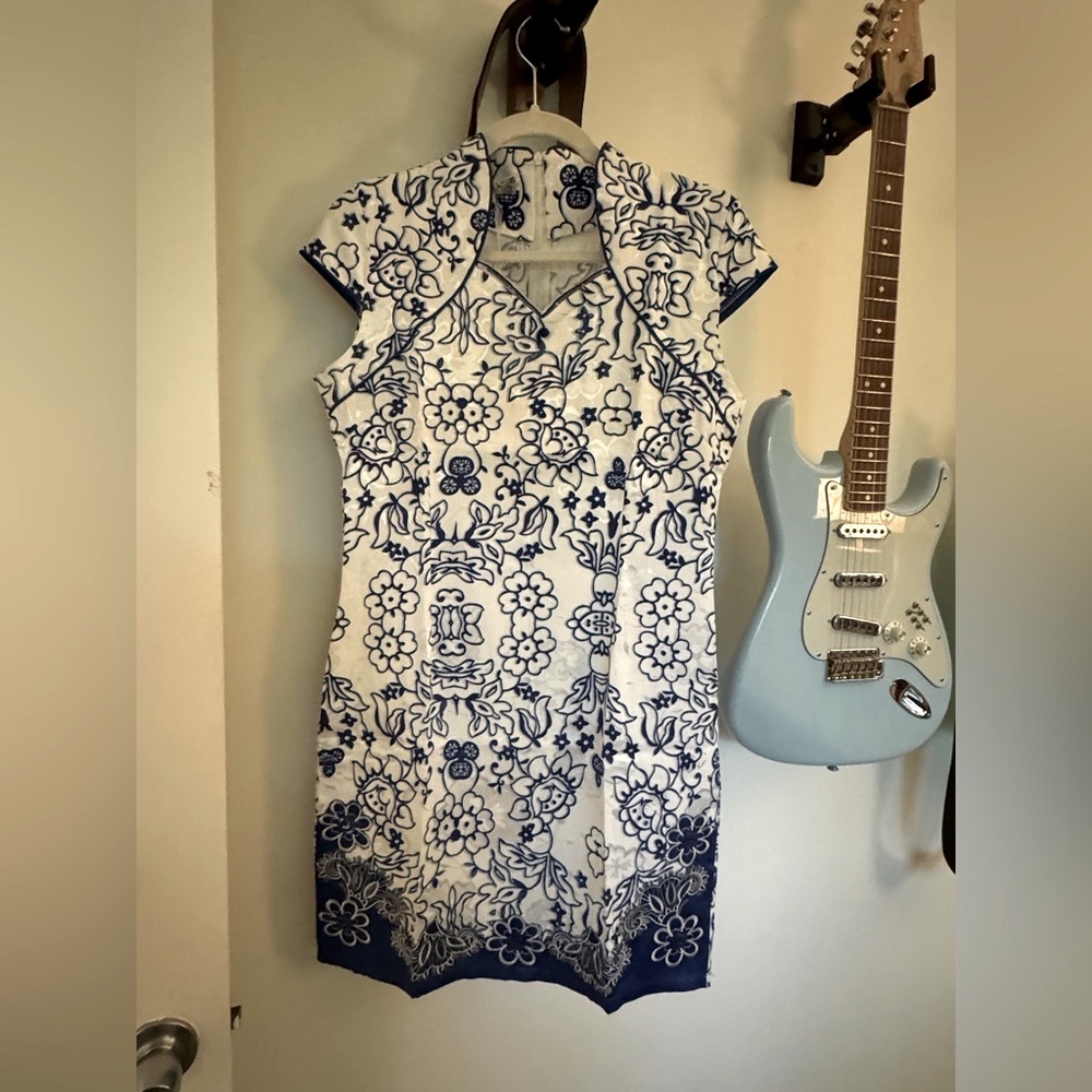 Blue & White Floral Cheongsam Dress